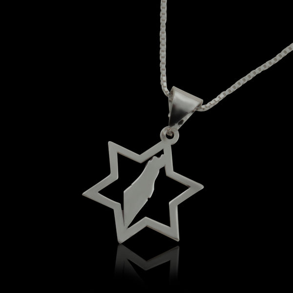 תליון מגן דוד מכסף משולב עם מפה