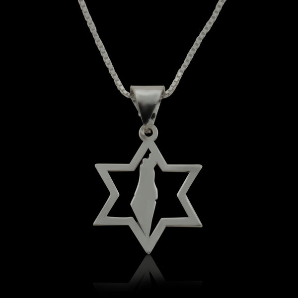 תליון מגן דוד מכסף משולב עם מפה