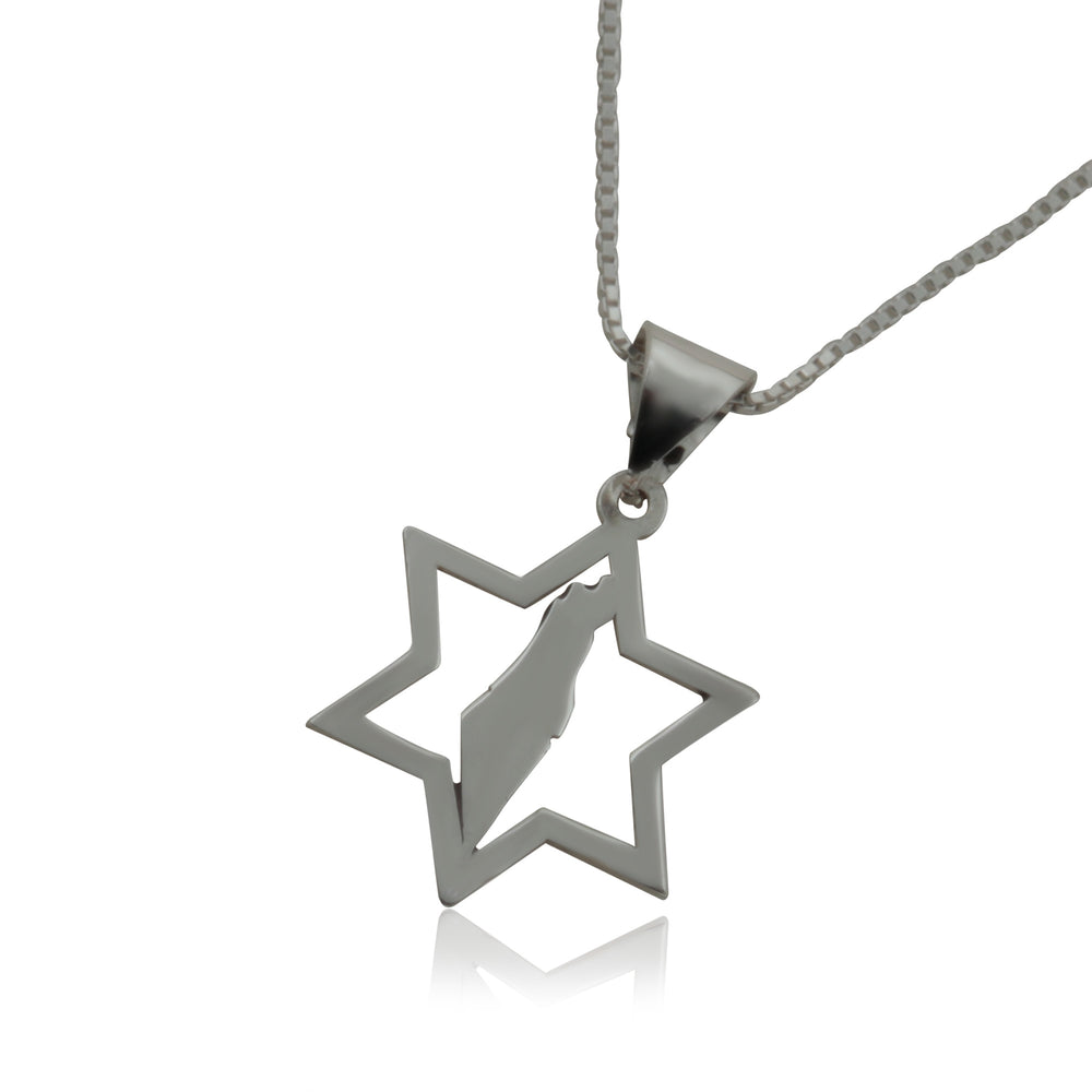 תליון מגן דוד מכסף משולב עם מפה