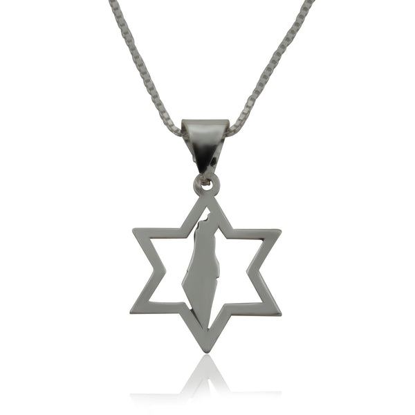 תליון מגן דוד מכסף משולב עם מפה