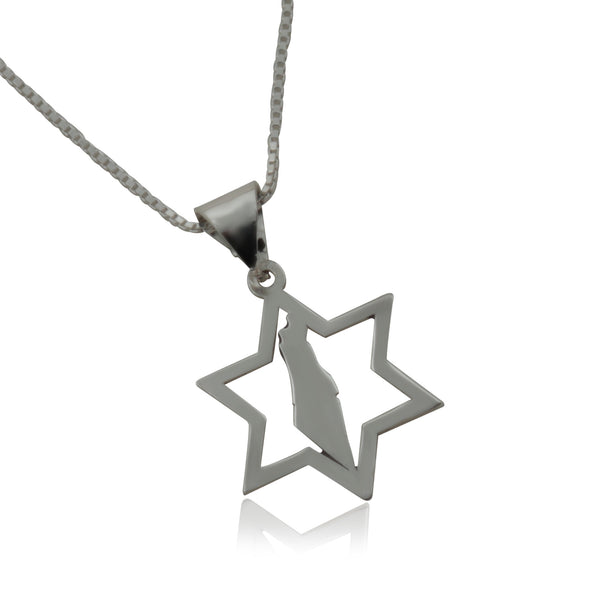 תליון מגן דוד מכסף משולב עם מפה