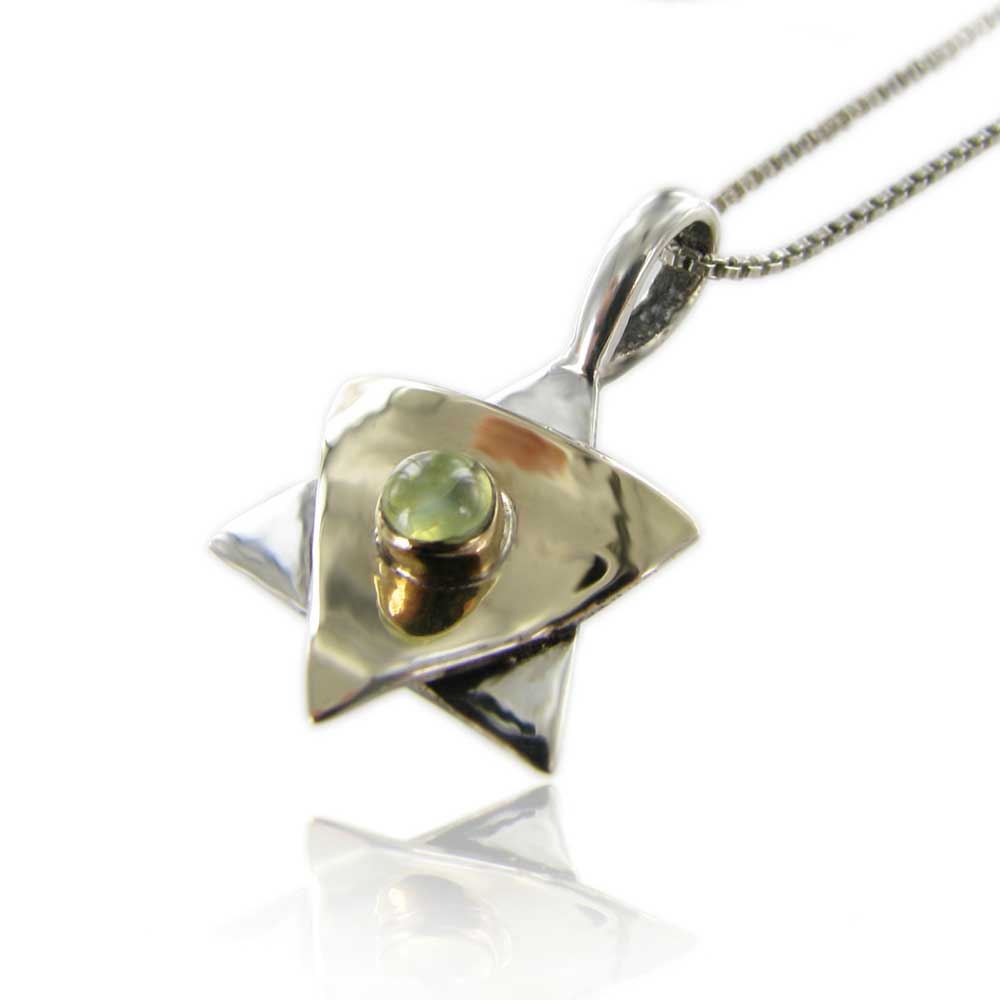 שרשרת מגן דוד בשילוב של זהב כסף ואבן חן